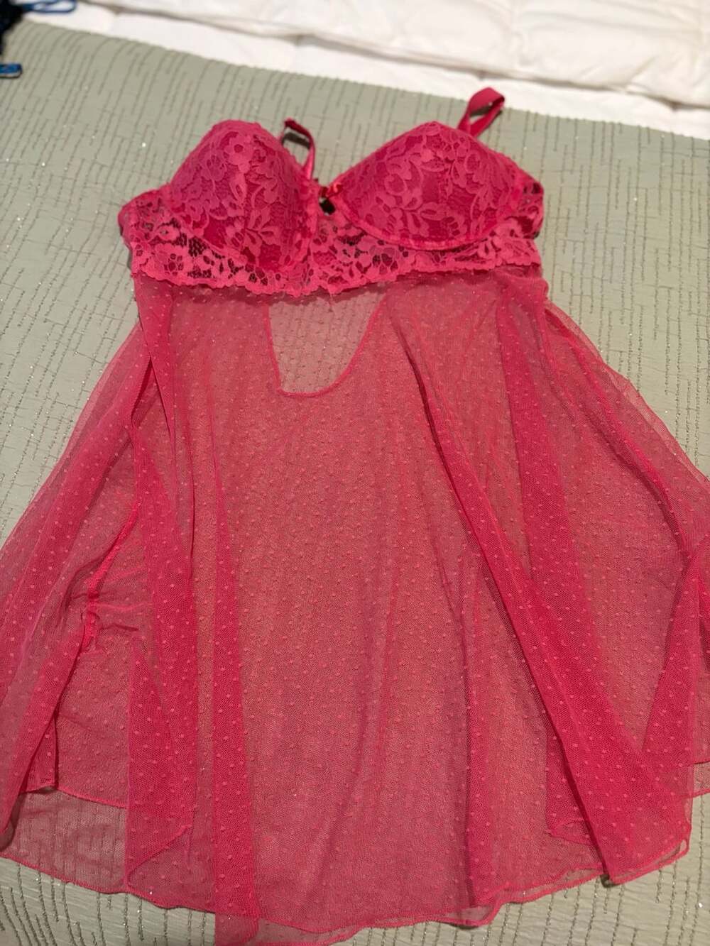 Black Fuchsia Babydoll Lingerie Size 1X Pink Mesh Lace Trim